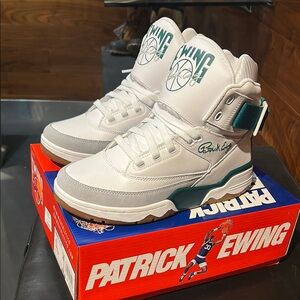 Ewing 33 HI White and Green Sneakers Retro High-Top